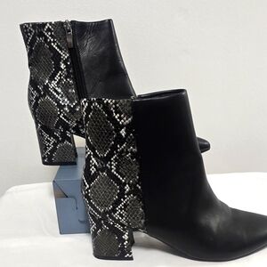 887 NINE WEST BOOT Black Multi Texture Snake Skin Print Bootie 6 Med Club Wear